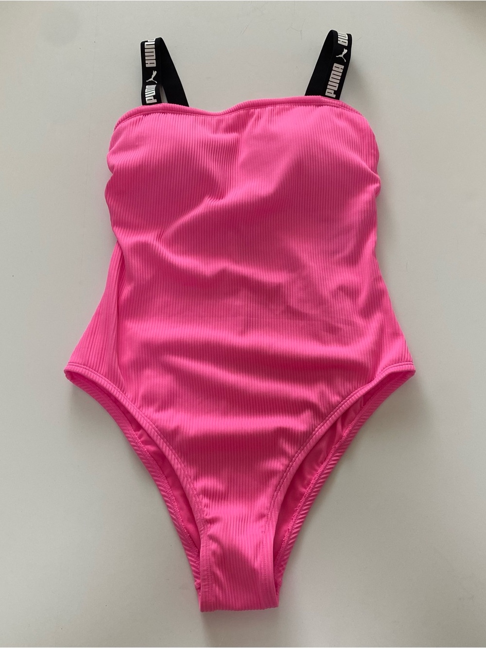 PUMA Women’s Ribbed One-Piece Swimsuit in Bright Pink